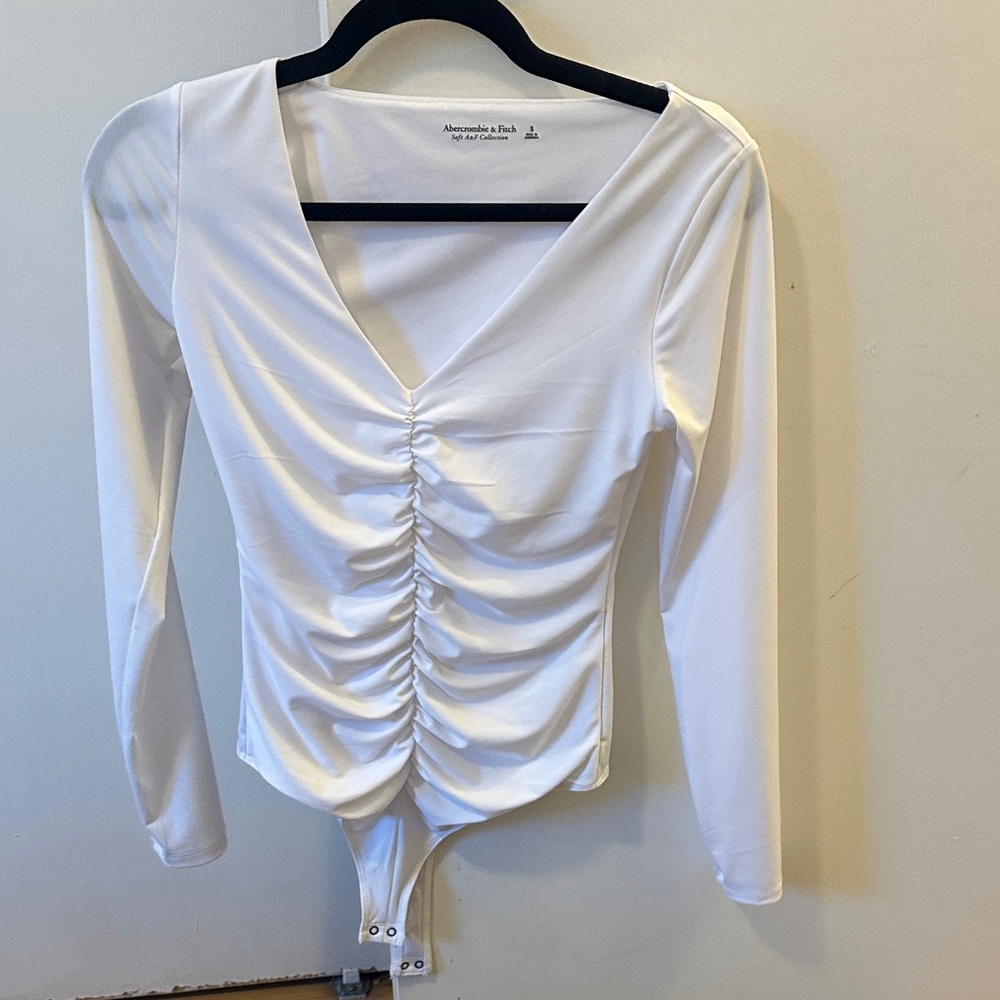 White Long Sleeve Ruched Bodysuit